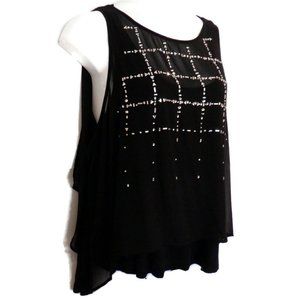 Boutique+ 1X Black Flowy Bling Blouse Top NWT $50